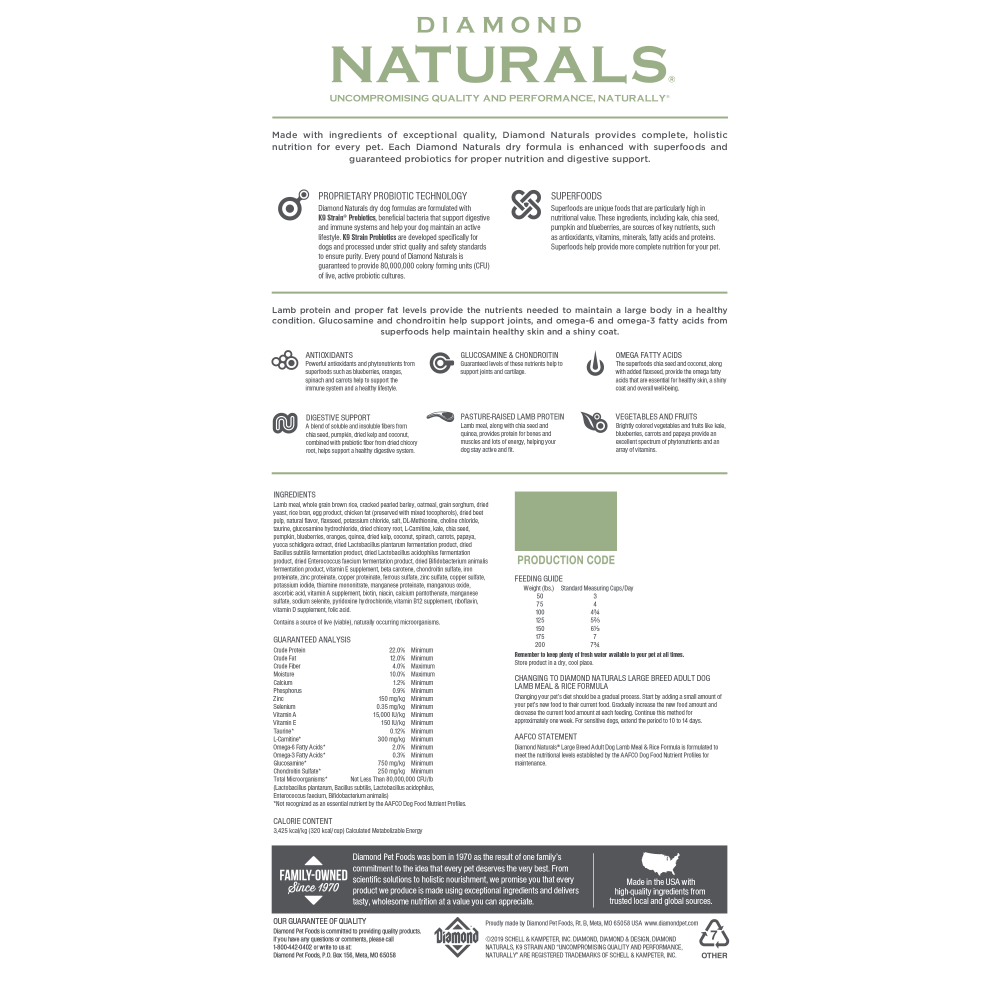 Diamond naturals lamb 2024 and rice ingredients