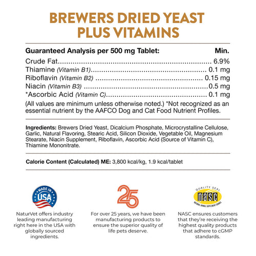 NaturVet Brewers Dried Yeast Formula with Garlic Flavoring Plus Vitamins (1000 Count)