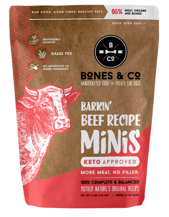 Bones & Co. Barkin' Beef Recipe Raw Frozen Mini Patties Dog Food (3 Lb)