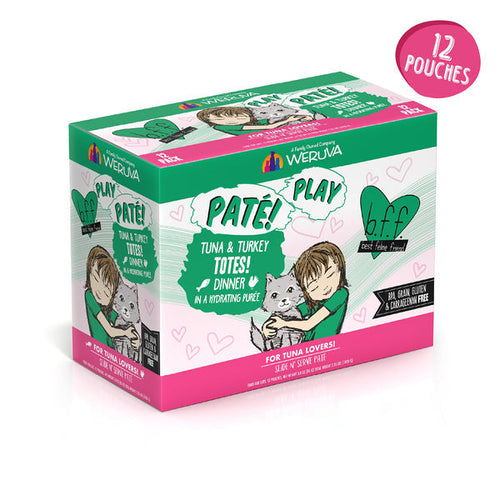 Weruva B.F.F. PLAY PATÉ! Turkey & Tuna Totes! Dinner in a Hydrating Purée Cat Food