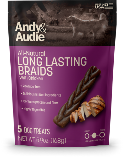 Andy & Audie All Natural Long Lasting Chew Braids with Chicken Dog Treats