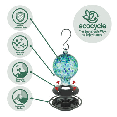 Nature's Way EcoCycle™ Garden Globe Handblown Recycled Glass Hummingbird Feeder