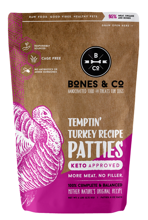 Bones & Co. Temptin' Turkey Recipe Raw Frozen Patties Dog Food (6 Lb)