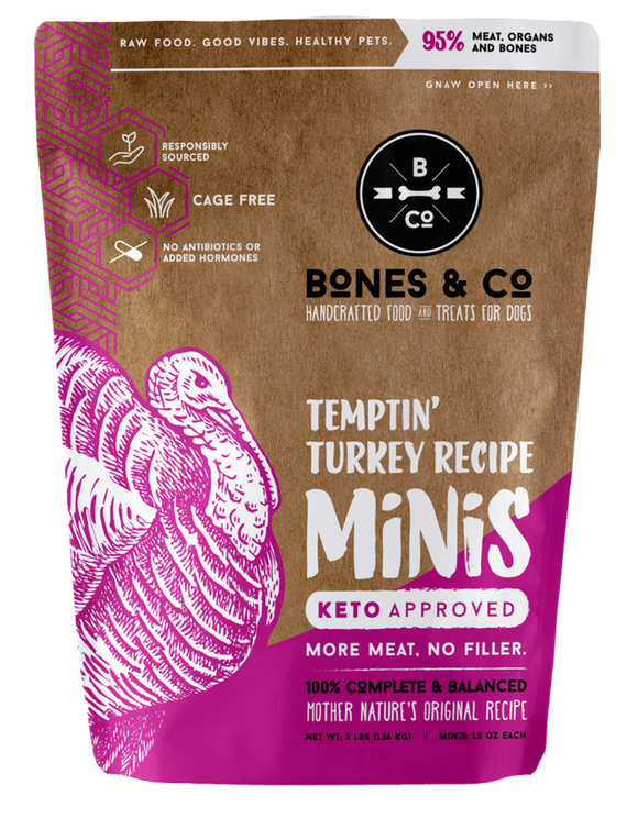 Bones & Co. Temptin' Turkey Recipe Raw Frozen Mini Patties Dog Food (3 Lb)