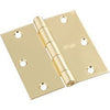 Door Hinge, Interior, Square-Edge, Bright Brass, 3.5-In.