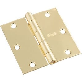 Door Hinge, Interior, Square-Edge, Bright Brass, 3.5-In.