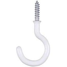 Cup Hook, White, Vinyl Coated, 5-Pk., 0.75-In.