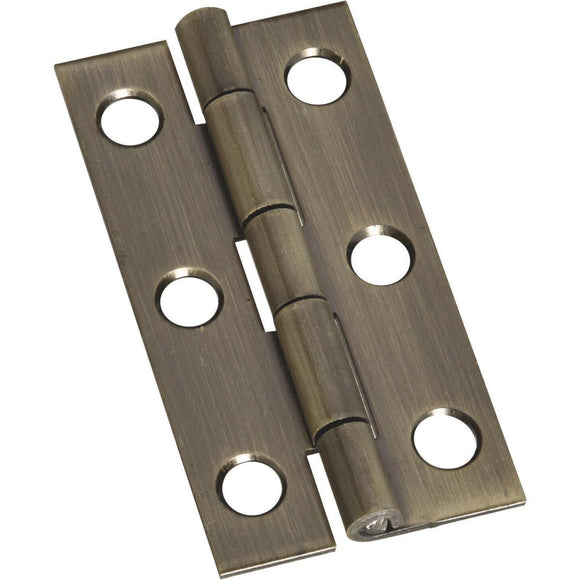National 1 In. x 2 In. Antique Brass Narrow Decorative Hinge (2-Pack)