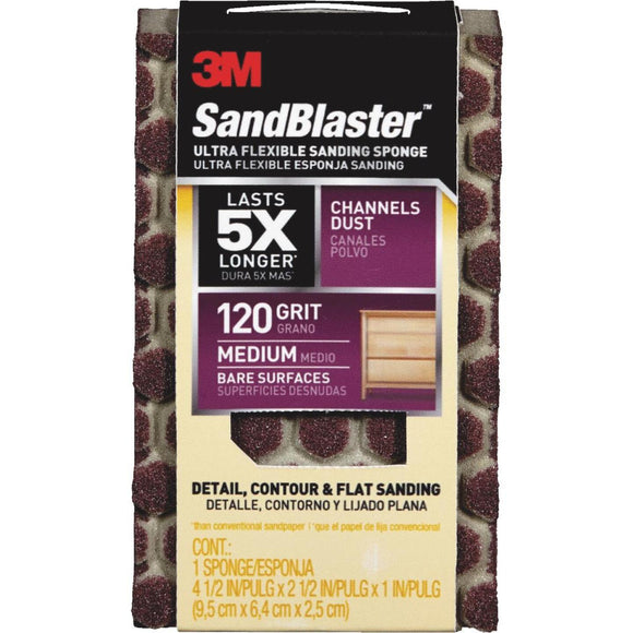 3M SandBlaster Ultra Flexible 2-1/2 In. x 4-1/2 In. x 1 In. 120 Grit Medium Sanding Sponge