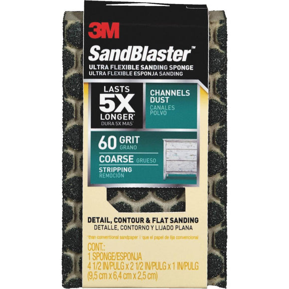 3M SandBlaster Ultra Flexible 2-1/2 In. x 4-1/2 In. x 1 In. 60 Grit Coarse Sanding Sponge