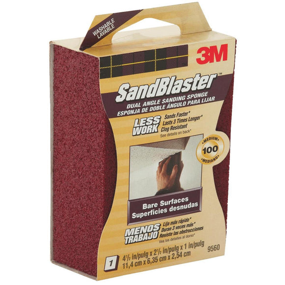3M SandBlaster Dual Angle 2-1/2 In. x 4-1/2 In. x 1 In. 100 Grit Medium Sanding Sponge