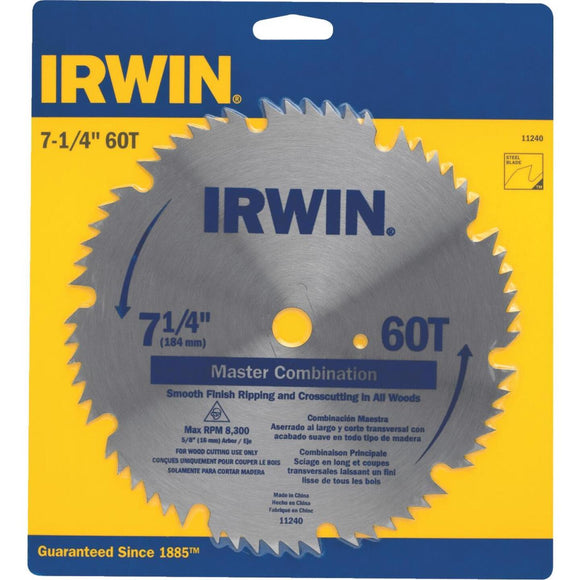 Irwin Steel 7-1/4 In. 60-Tooth Ripping/Crosscutting Circular Saw Blade