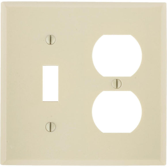 Leviton 2-Gang Plastic Single Toggle/Duplex Outlet Wall Plate, Ivory