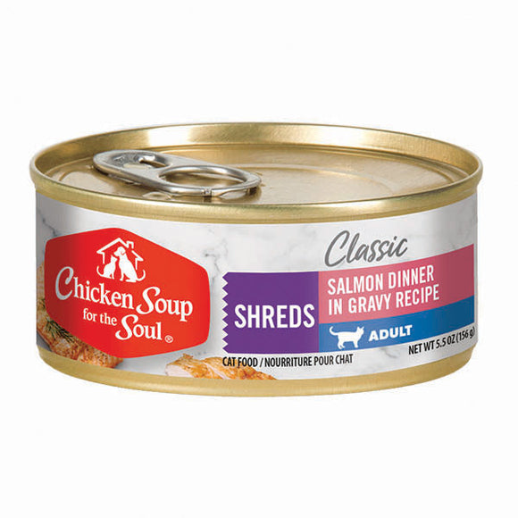 Chicken Soup for the Soul Classic Adult Cat Wet Food - Salmon Dinner in Gravy Recipe Shredded (5.5 oz.)